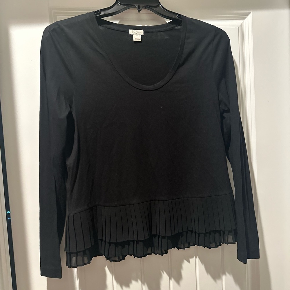 J.Crew Long Sleeve Black Pleated Trim Blouse Spring‎ Summer Casual Size Medium